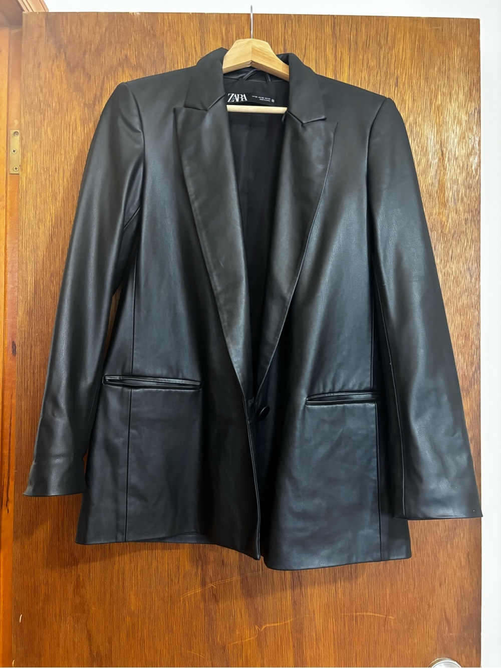 Zara Black Faux Leather Blazer